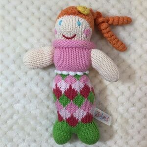 Zubels MERMAID BABY RATTLE PEARLY PENNY 8 inch Knit Stuffed Animal 🧜‍♀️